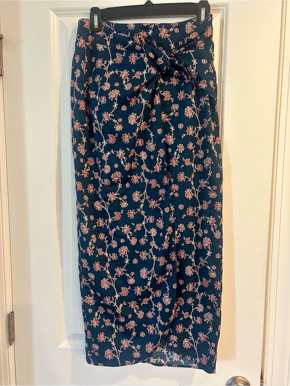Teal Lined Floral Pencil Skirt with Front Knot size 2